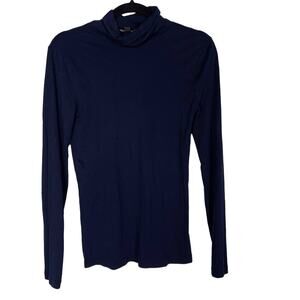 J Crew Womens XS Navy Blue Turtleneck Long Sleeve Shirt Cotton Lightweight